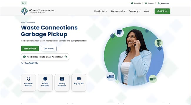Waste Connections website screen