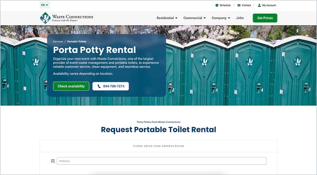 Waste Connections website screen