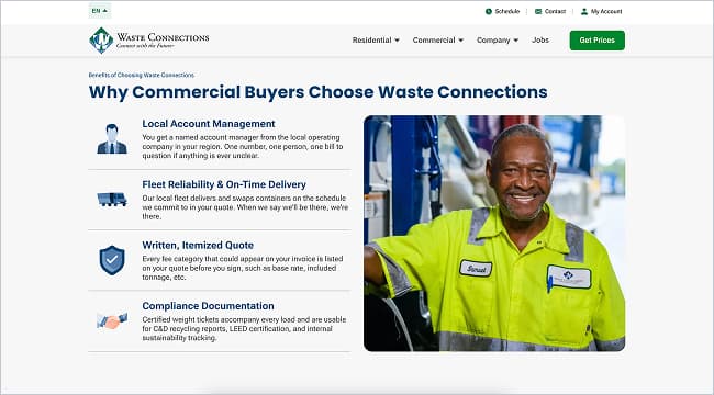 Waste Connections website screen