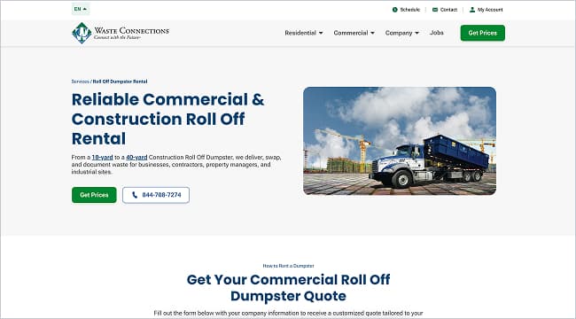 Waste Connections website screen