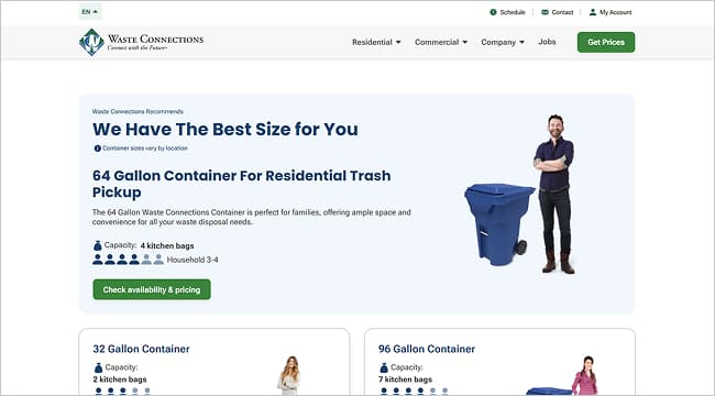 Waste Connections website screen