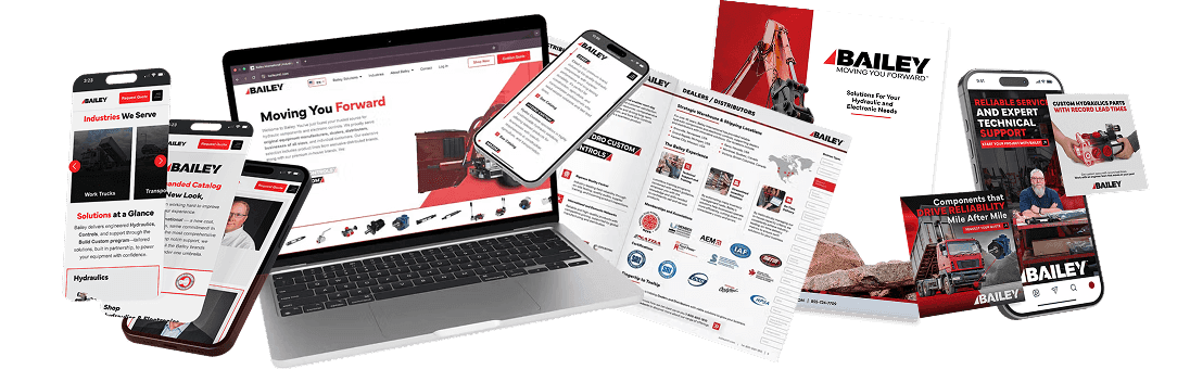 Bailey website, brochures, and sales materials across devices