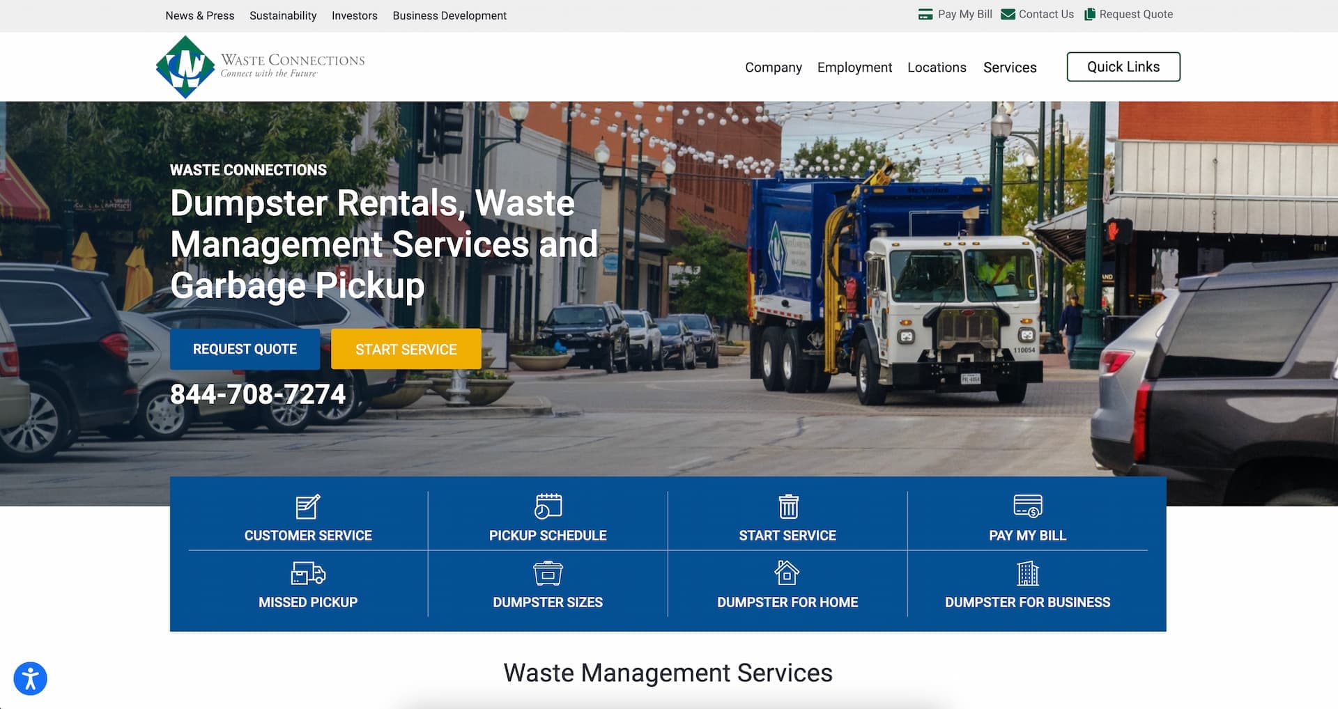 Waste Connections old website design